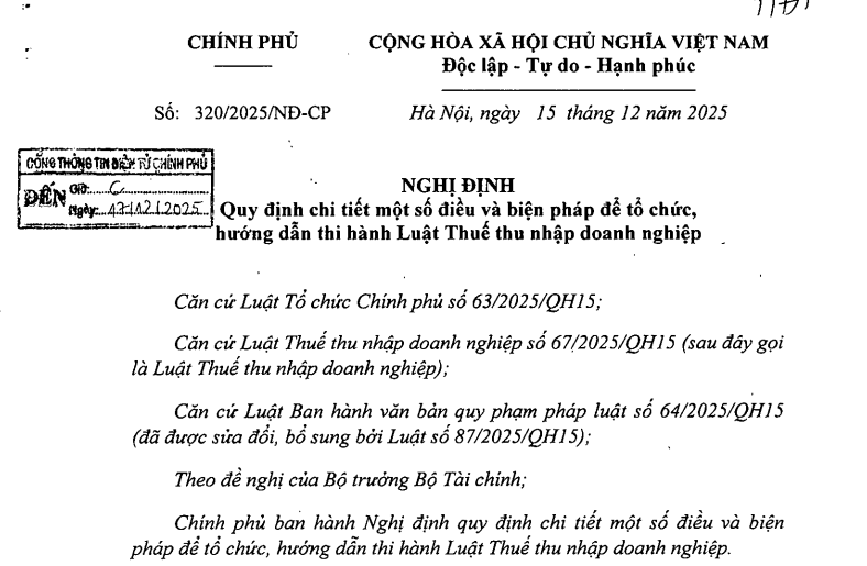 Nghị định số 320/2025/NĐ-CP của Chính phủ