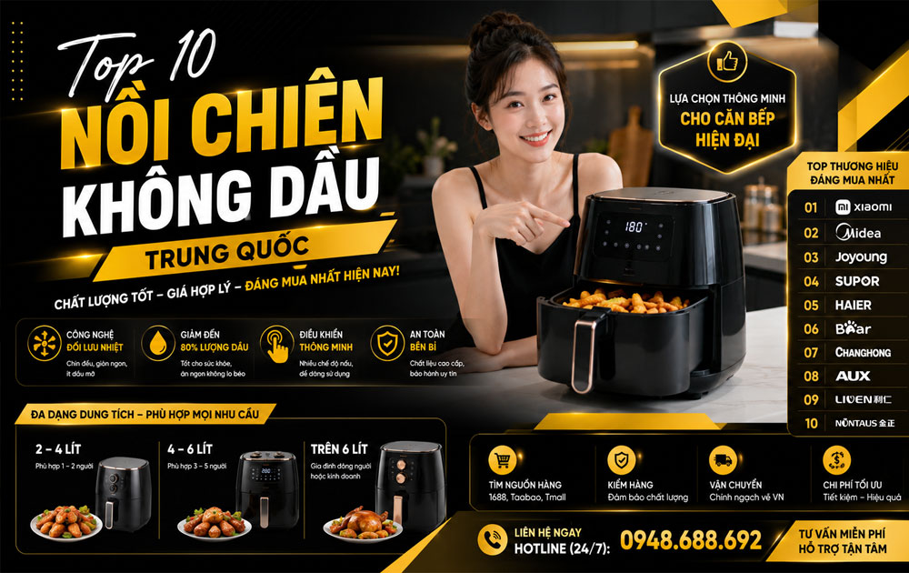 TOP 10 Hãng Nồi Chiên Không Dầu Trung Quốc Đáng Mua Nhất 2026: Bền, Đẹp, Giá Tốt