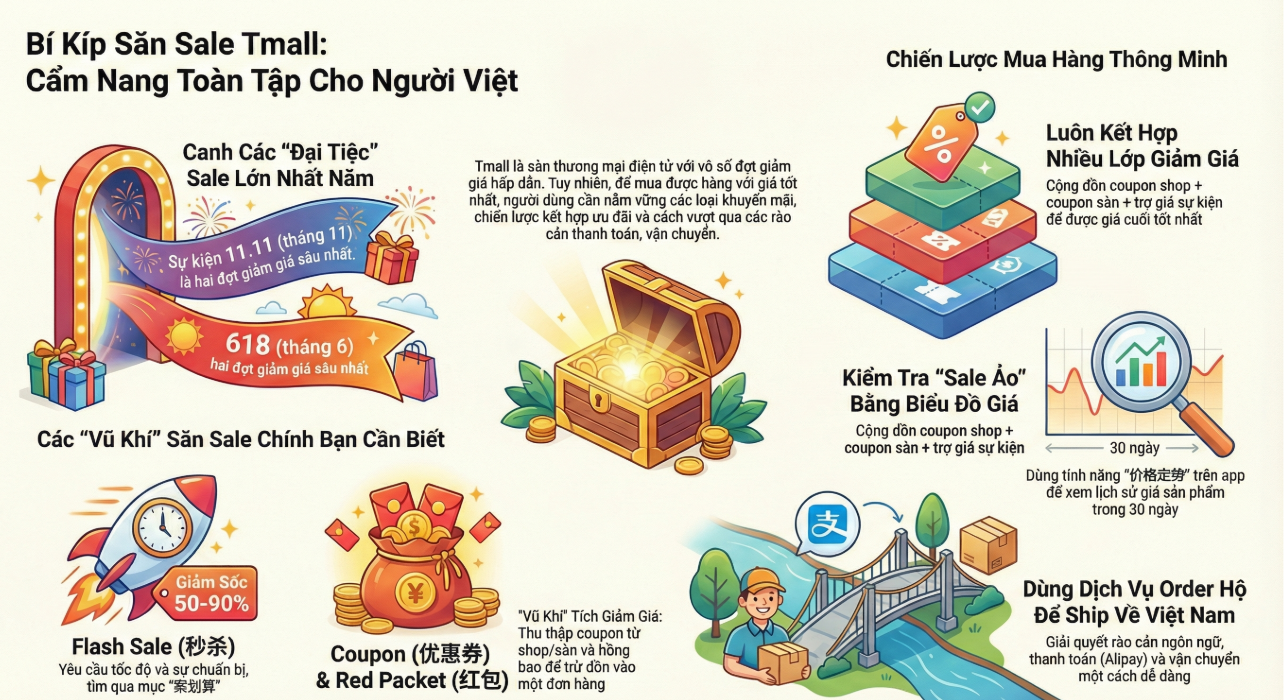 Cách săn sale Tmall: Bí kíp giảm 70% hàng hiệu cho người mới