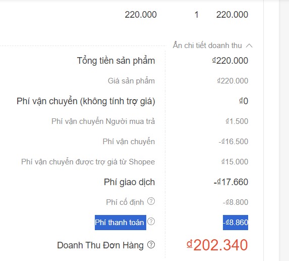 Phí thanh toán Shopee