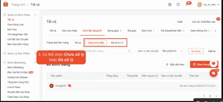 Quy trình xử lý đơn hàng Shopee