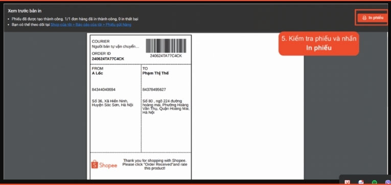 Quy trình xử lý đơn hàng Shopee