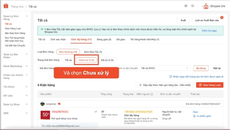 Quy trình xử lý đơn hàng Shopee