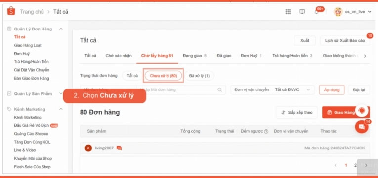 Quy trình xử lý đơn hàng Shopee